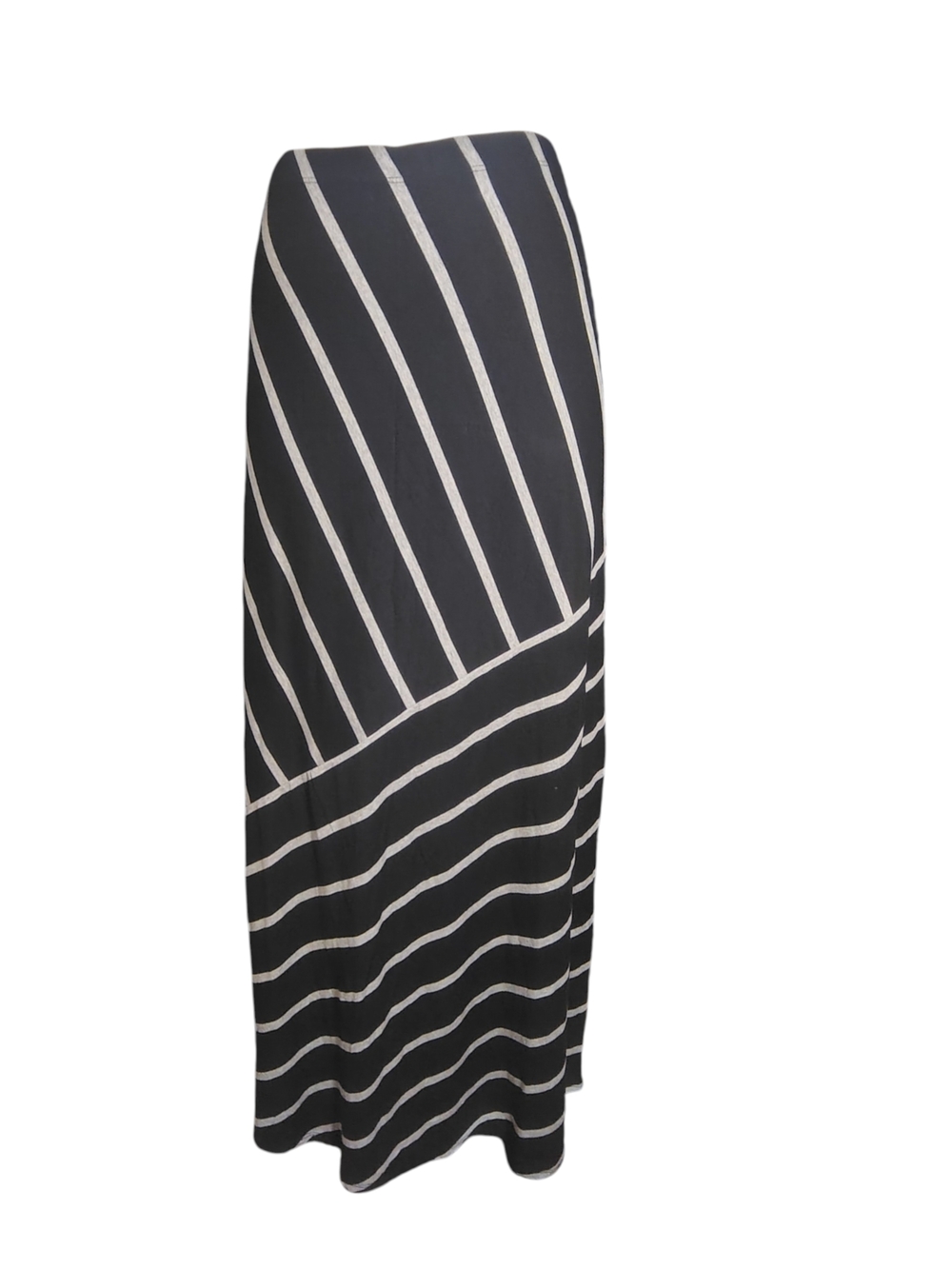 Matty M Black Grey Striped Jersey Stretch Maxi Skirt Women's Size XL
